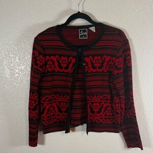 Lennie Nina Leonard Red & Black Cardigan Look Sweater Built In Shell Size Sm P